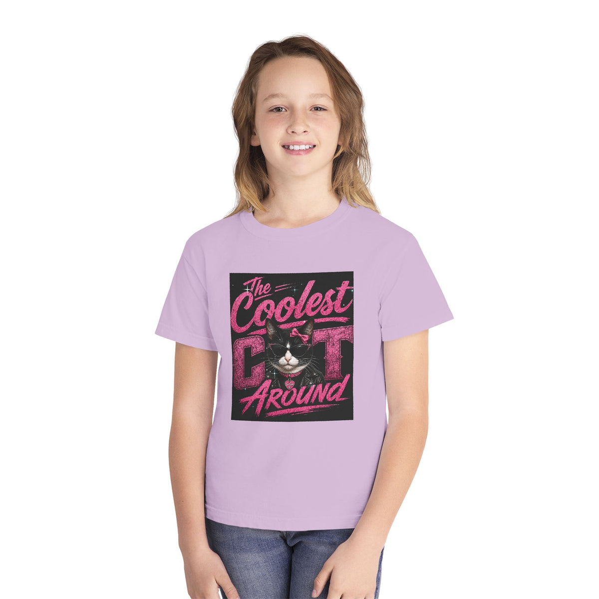 Youth Tee — "The Coolest Cat Around" Graphic Cat Shirt