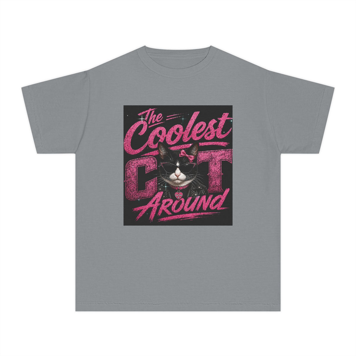 Youth Tee — "The Coolest Cat Around" Graphic Cat Shirt