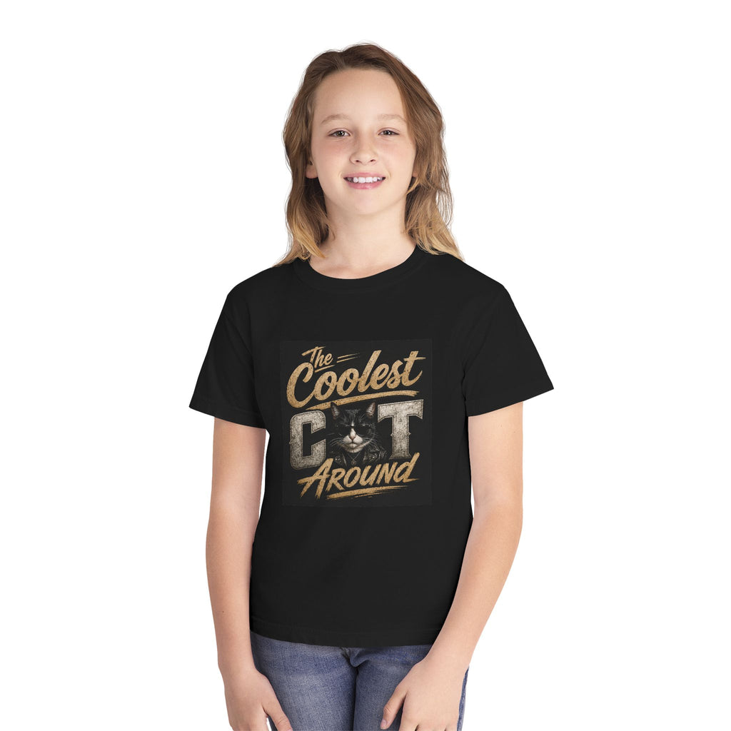 Youth Tee - "The Coolest Cat Around" Retro Graphic Cat Shirt