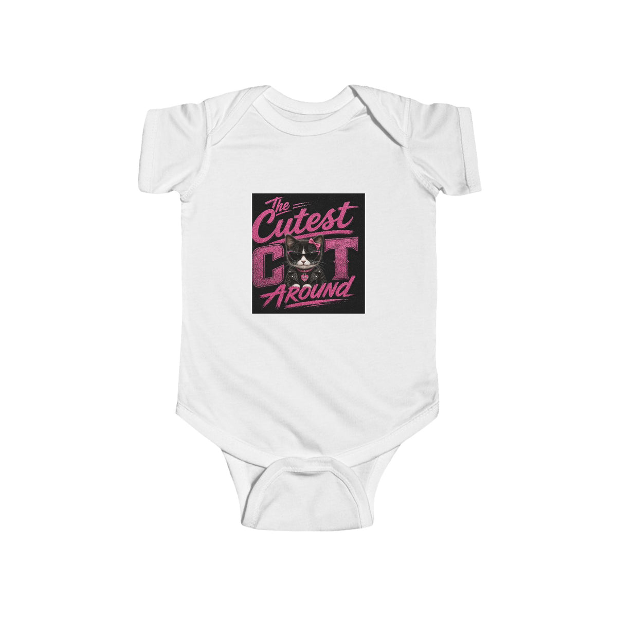 Infant Bodysuit - "The Cutest Cat Around" Baby Onesie, Retro Pink Cat Graphic