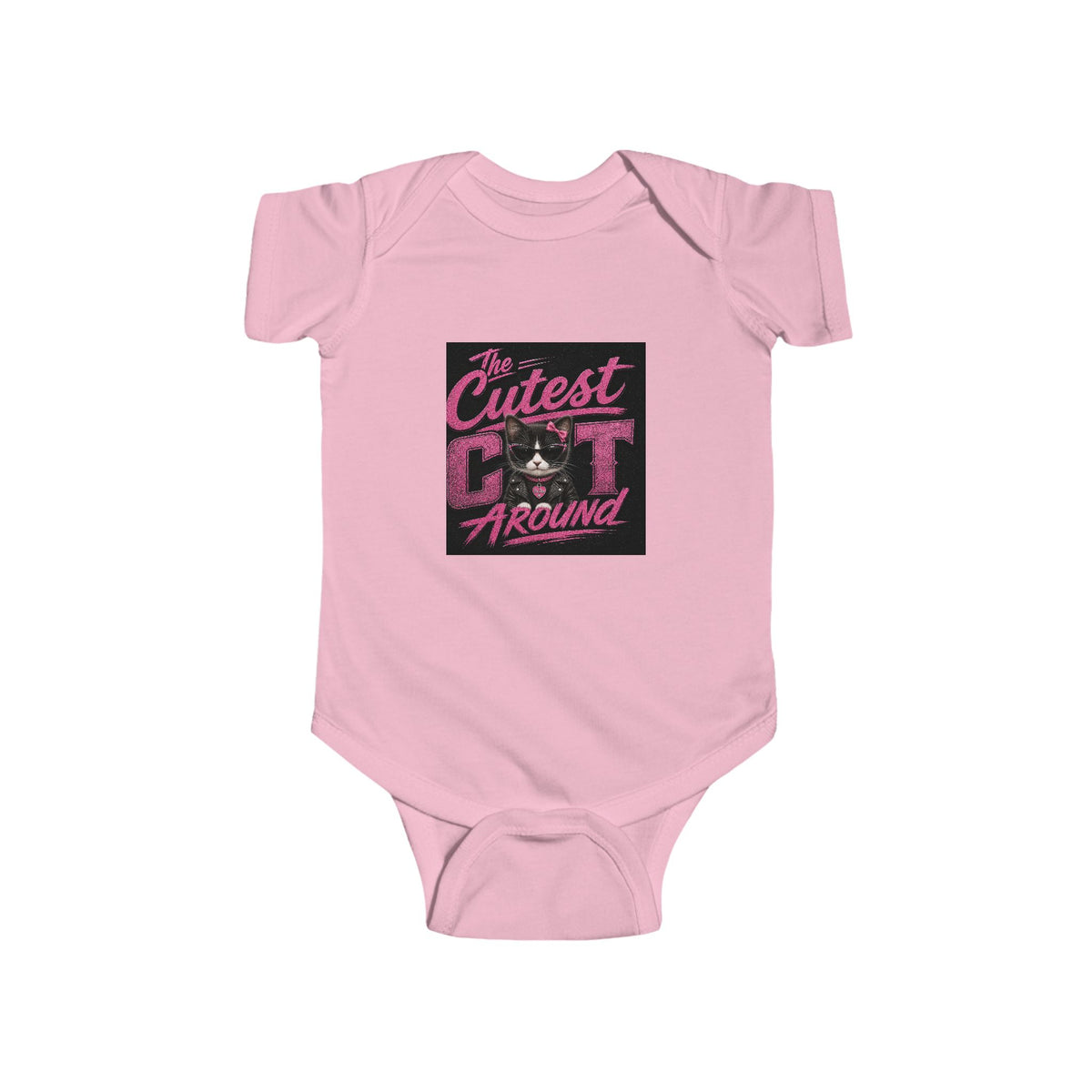 Infant Bodysuit - "The Cutest Cat Around" Baby Onesie, Retro Pink Cat Graphic
