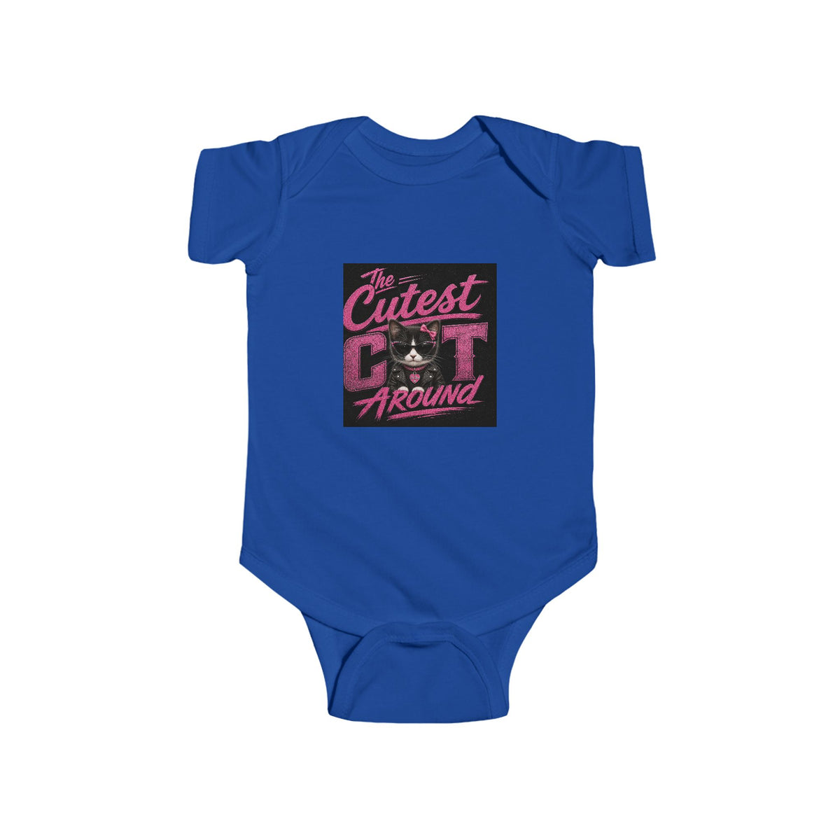 Infant Bodysuit - "The Cutest Cat Around" Baby Onesie, Retro Pink Cat Graphic