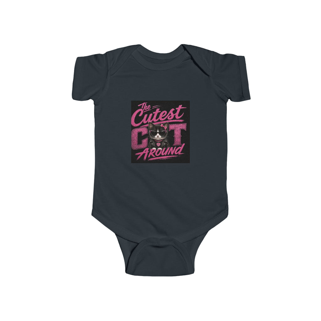 Infant Bodysuit - "The Cutest Cat Around" Baby Onesie, Retro Pink Cat Graphic