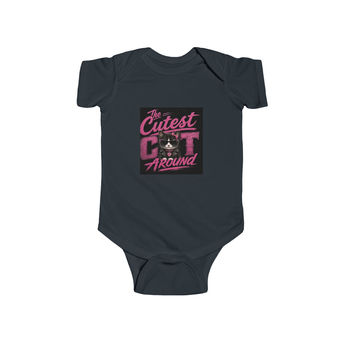 Infant Bodysuit - "The Cutest Cat Around" Baby Onesie, Retro Pink Cat Graphic