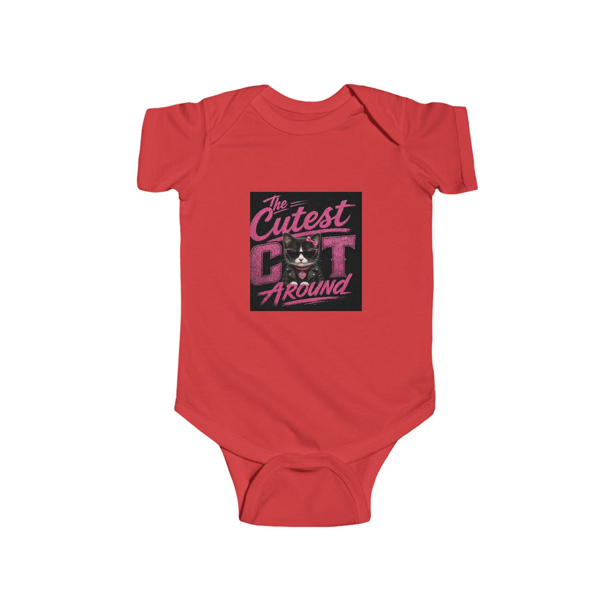 Infant Bodysuit - "The Cutest Cat Around" Baby Onesie, Retro Pink Cat Graphic