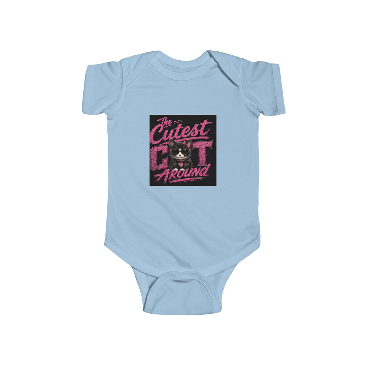 Infant Bodysuit - "The Cutest Cat Around" Baby Onesie, Retro Pink Cat Graphic
