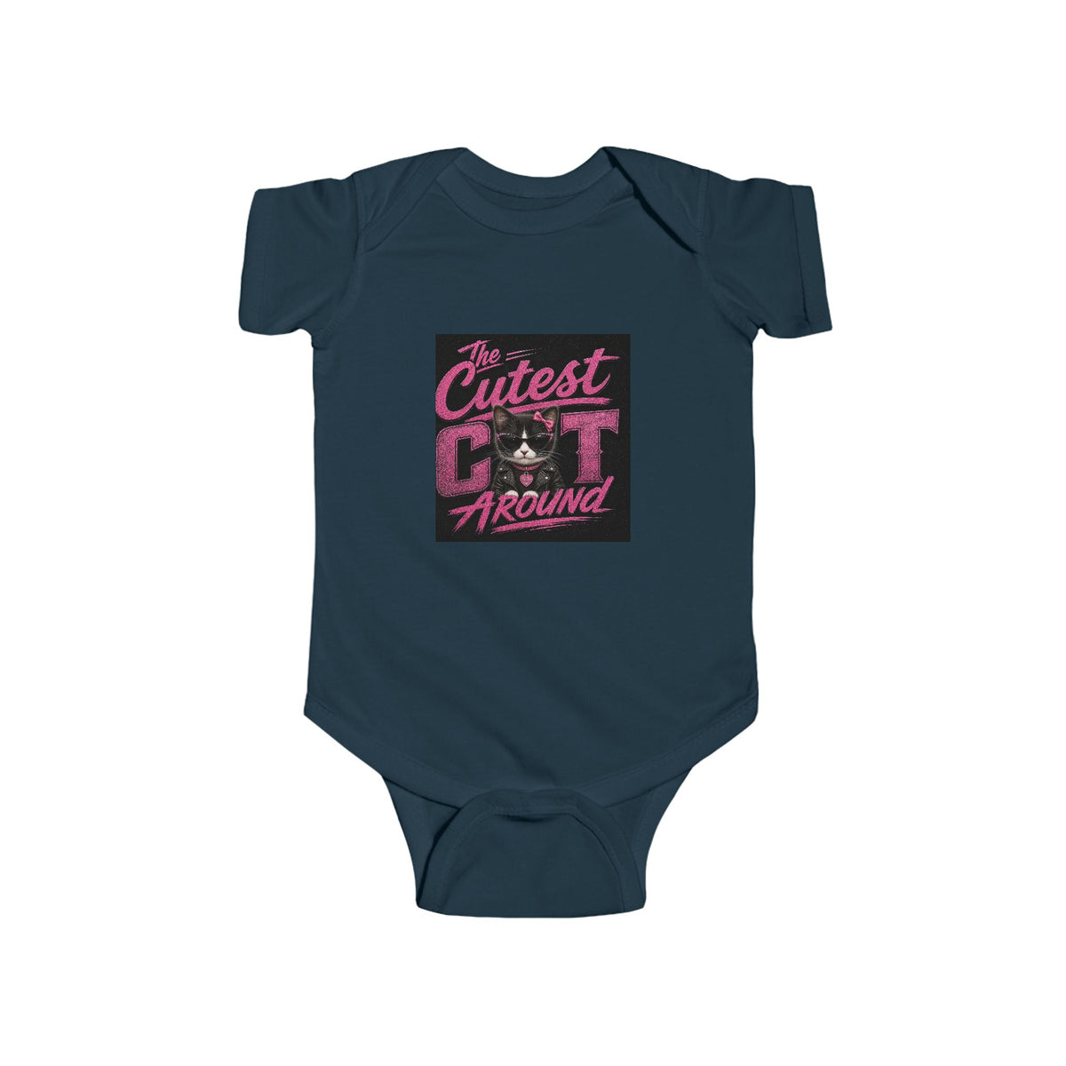Infant Bodysuit - "The Cutest Cat Around" Baby Onesie, Retro Pink Cat Graphic