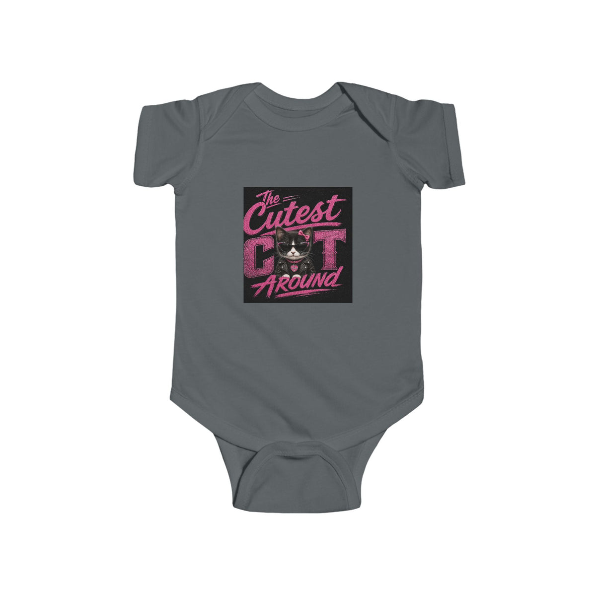 Infant Bodysuit - "The Cutest Cat Around" Baby Onesie, Retro Pink Cat Graphic