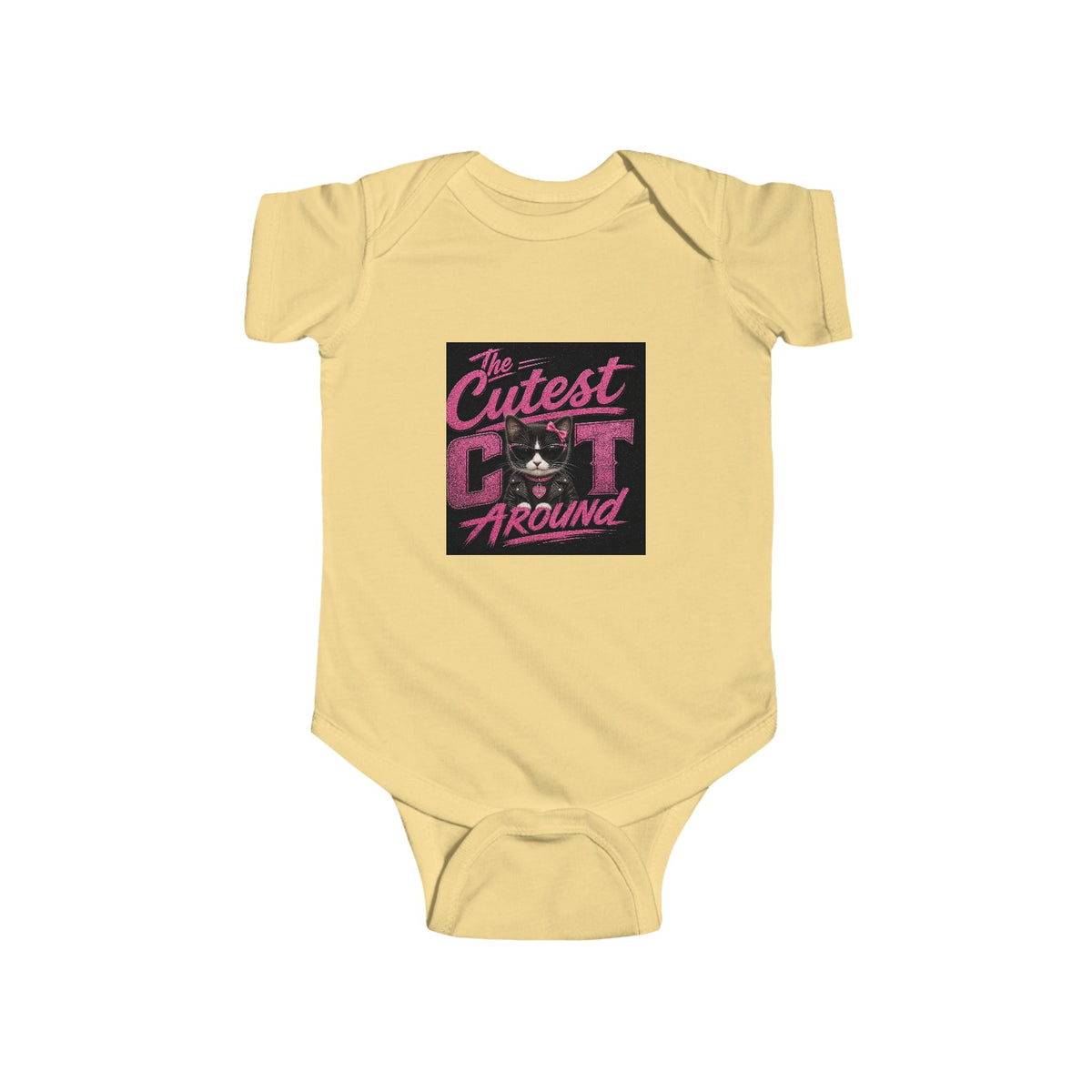 Infant Bodysuit - "The Cutest Cat Around" Baby Onesie, Retro Pink Cat Graphic