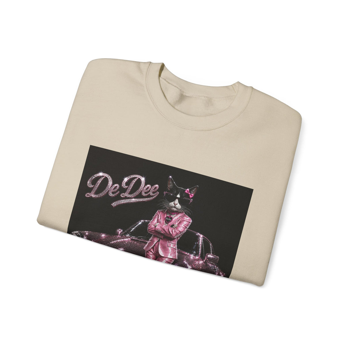 Cool Cat sparkles car Sweatshirt Pink DeDee— Retro Cat Graphic Crewneck