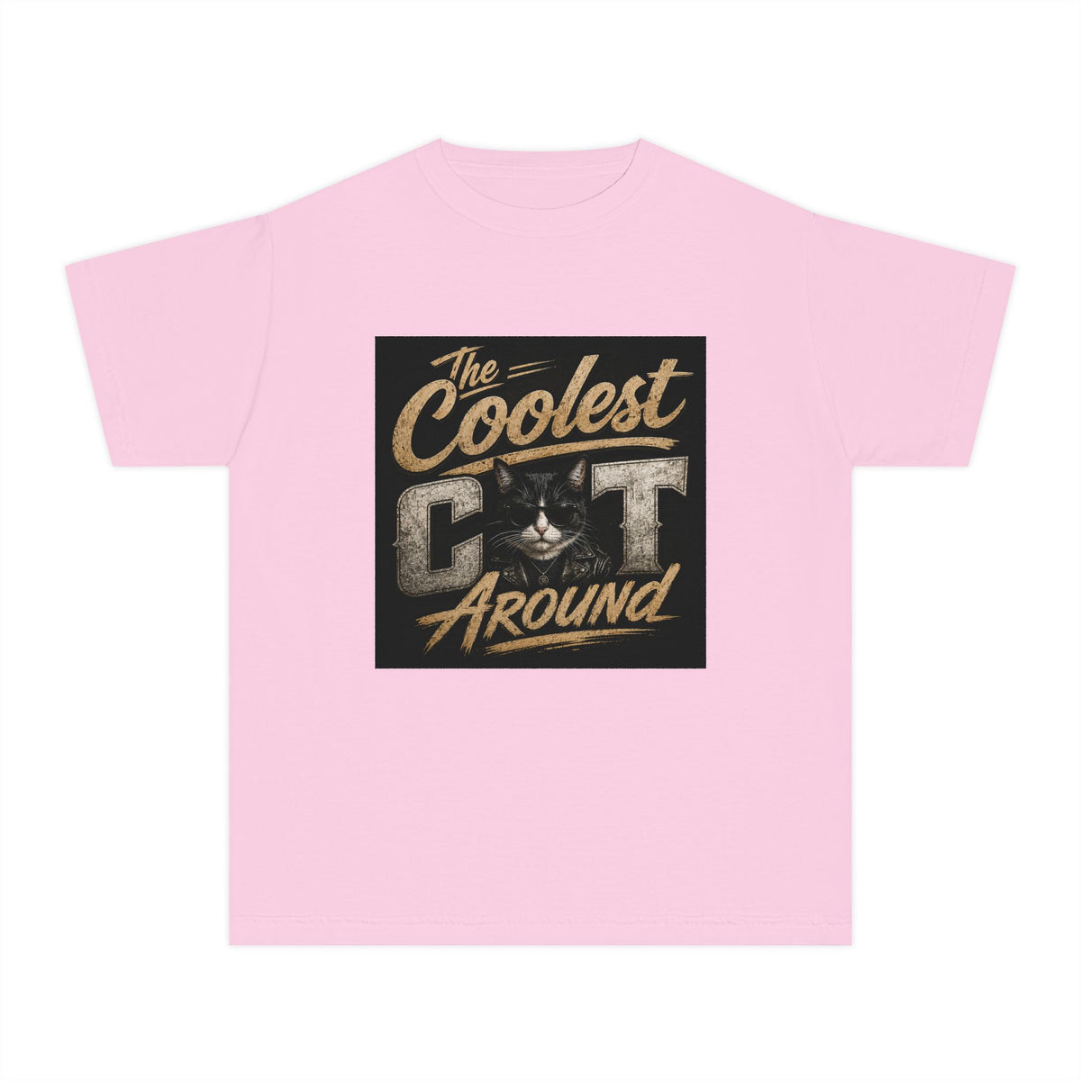 Youth Tee - "The Coolest Cat Around" Retro Graphic Cat Shirt