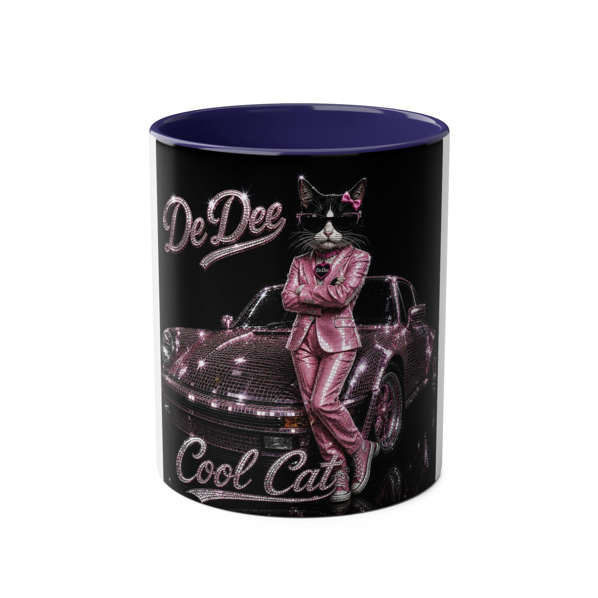 De Dee Sparkle pink car"The Coolest Cat Around"  - 11oz Two-Tone Coffee Mug