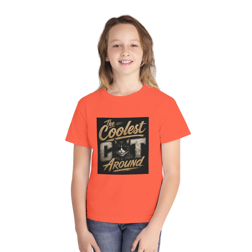 Youth Tee - "The Coolest Cat Around" Retro Graphic Cat Shirt