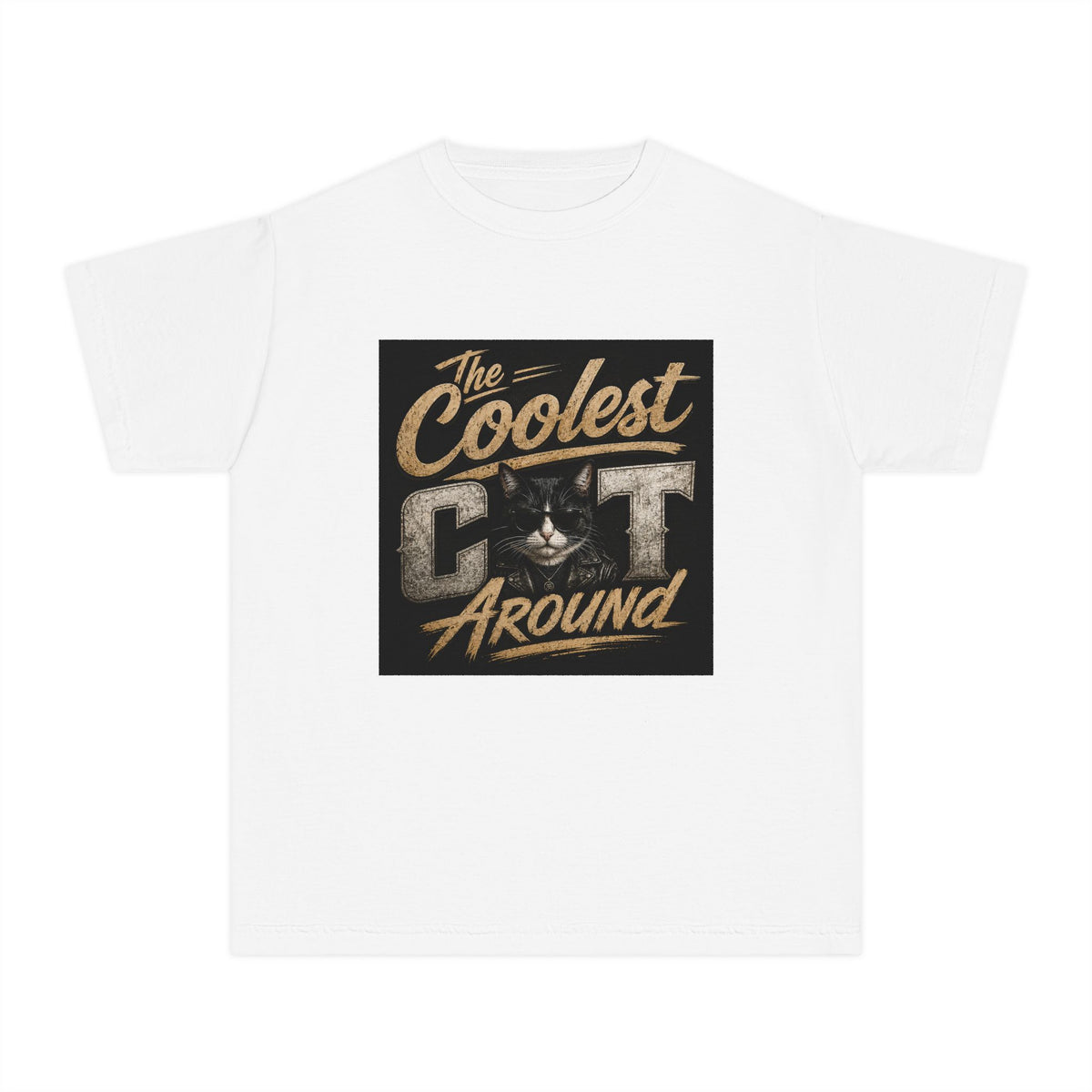 Youth Tee - "The Coolest Cat Around" Retro Graphic Cat Shirt