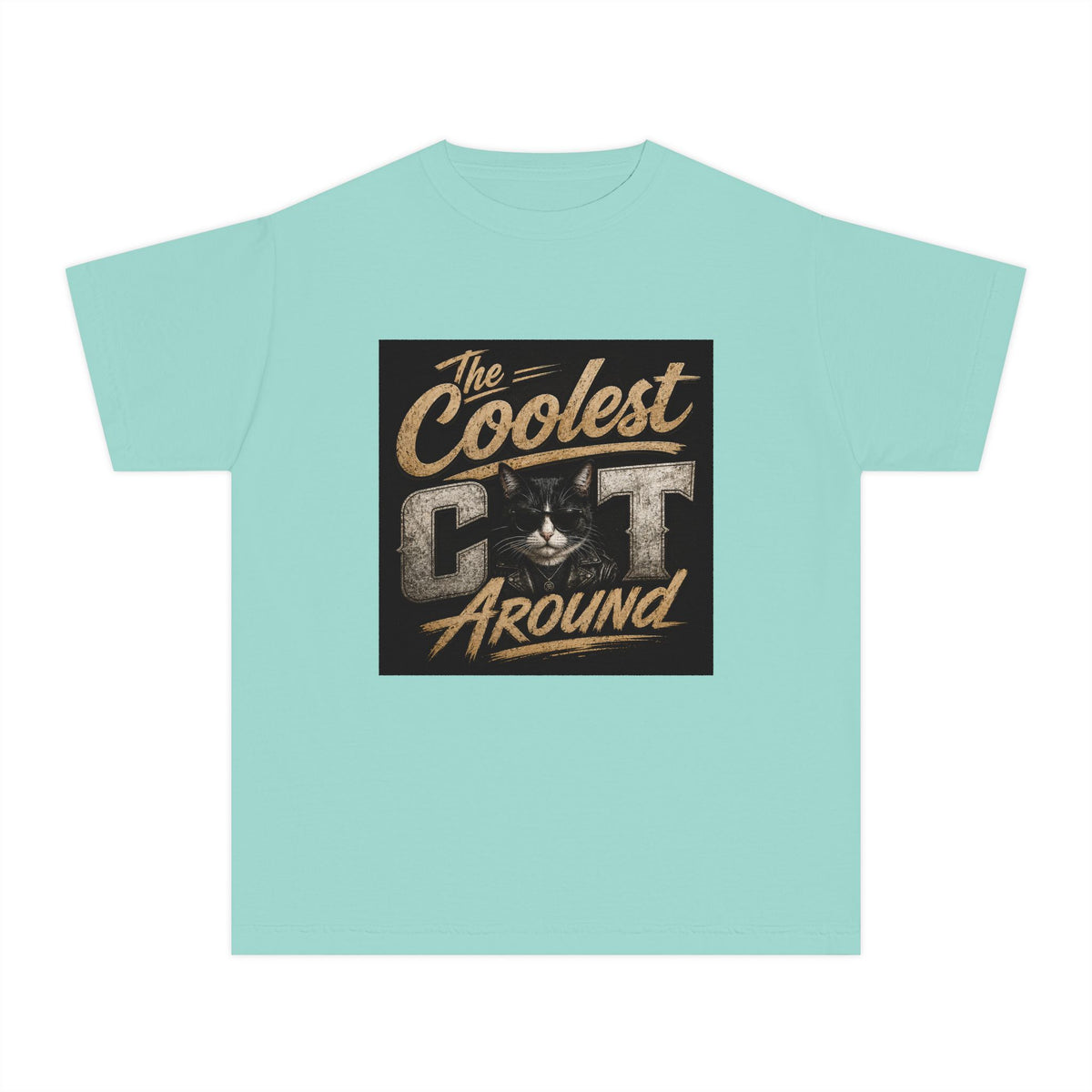 Youth Tee - "The Coolest Cat Around" Retro Graphic Cat Shirt