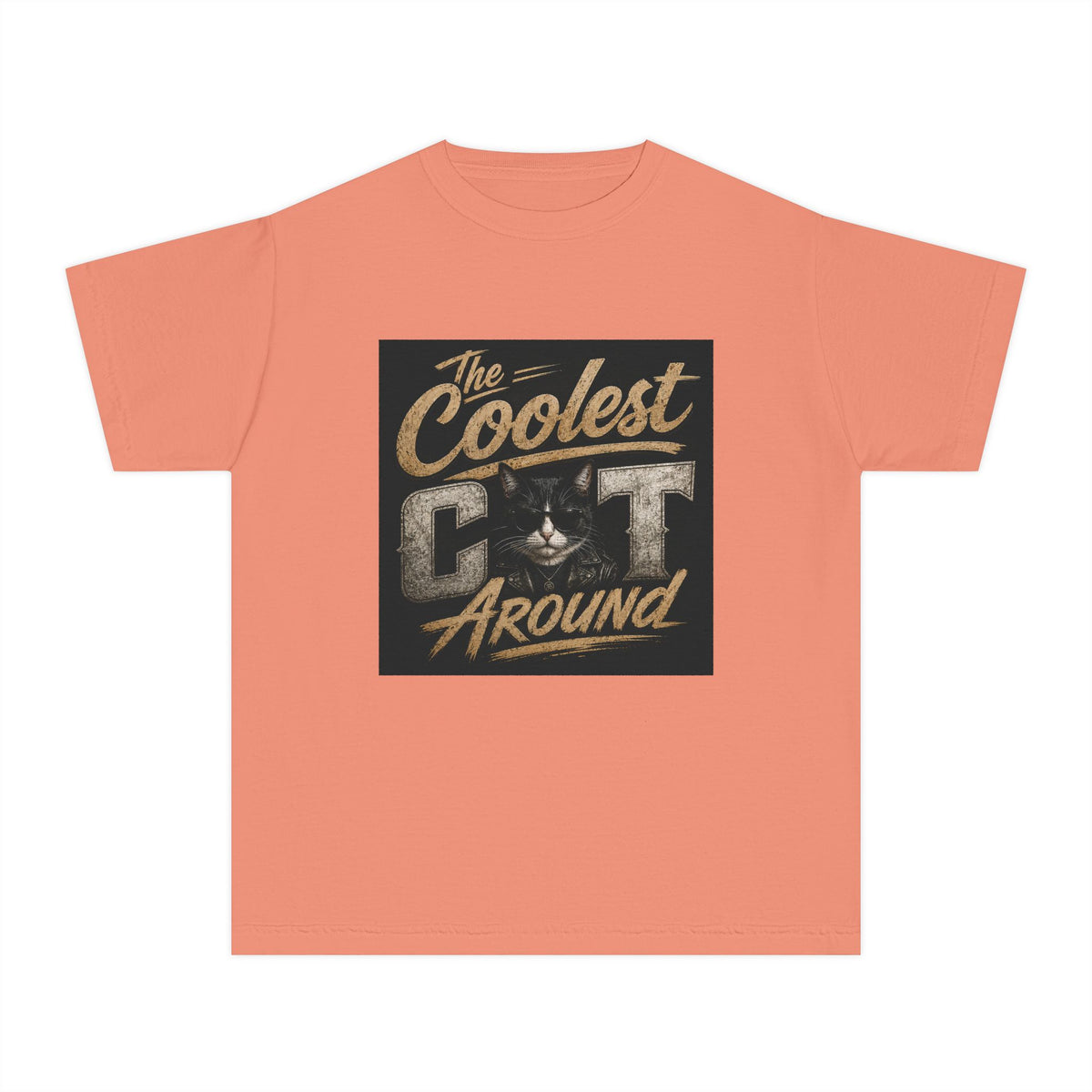 Youth Tee - "The Coolest Cat Around" Retro Graphic Cat Shirt