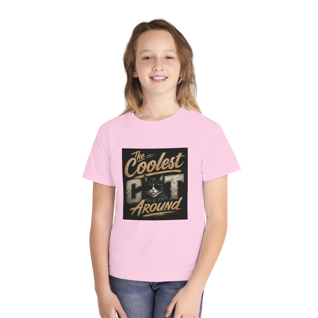 Youth Tee - "The Coolest Cat Around" Retro Graphic Cat Shirt