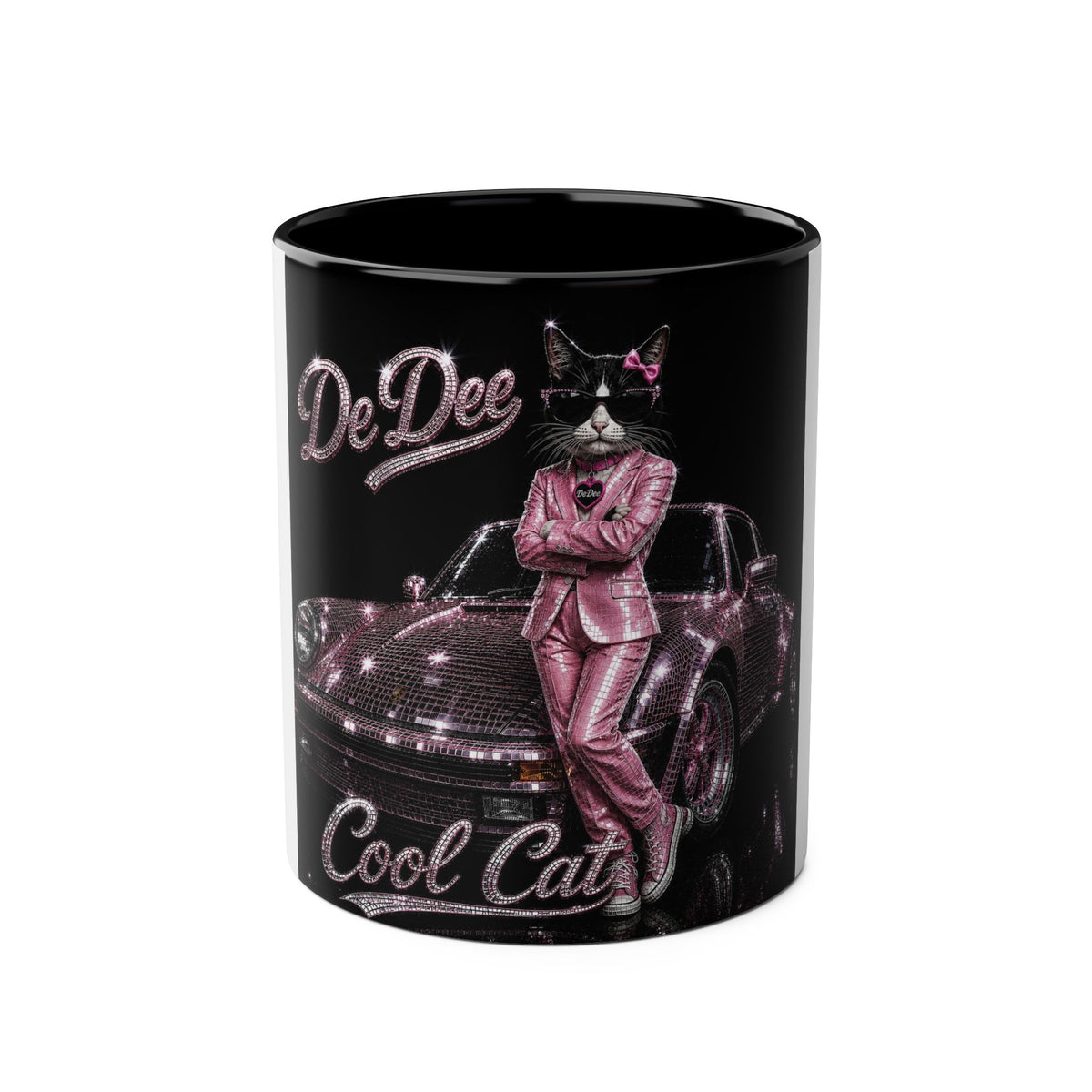 De Dee Sparkle pink car"The Coolest Cat Around"  - 11oz Two-Tone Coffee Mug