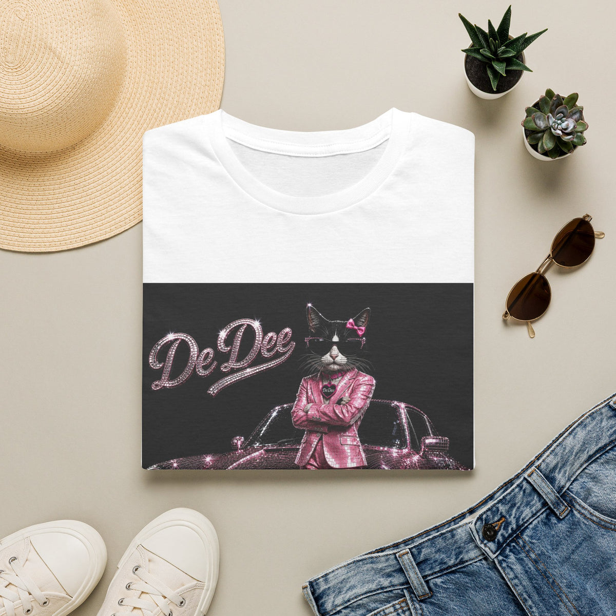 Cool Cat sparkles pink car Motivational T-Shirt — "Stay Cool. Work Hard. Never Quit."