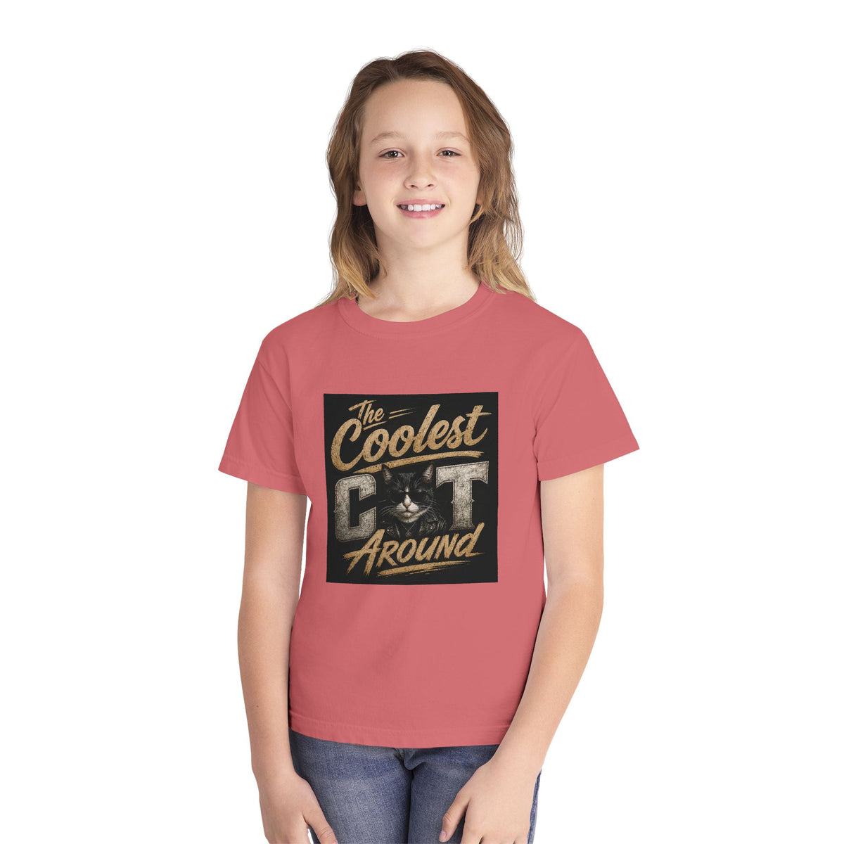 Youth Tee - "The Coolest Cat Around" Retro Graphic Cat Shirt
