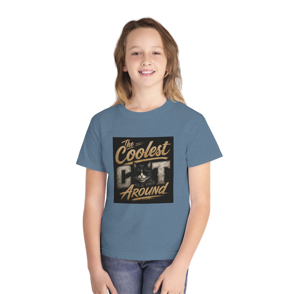 Youth Tee - "The Coolest Cat Around" Retro Graphic Cat Shirt