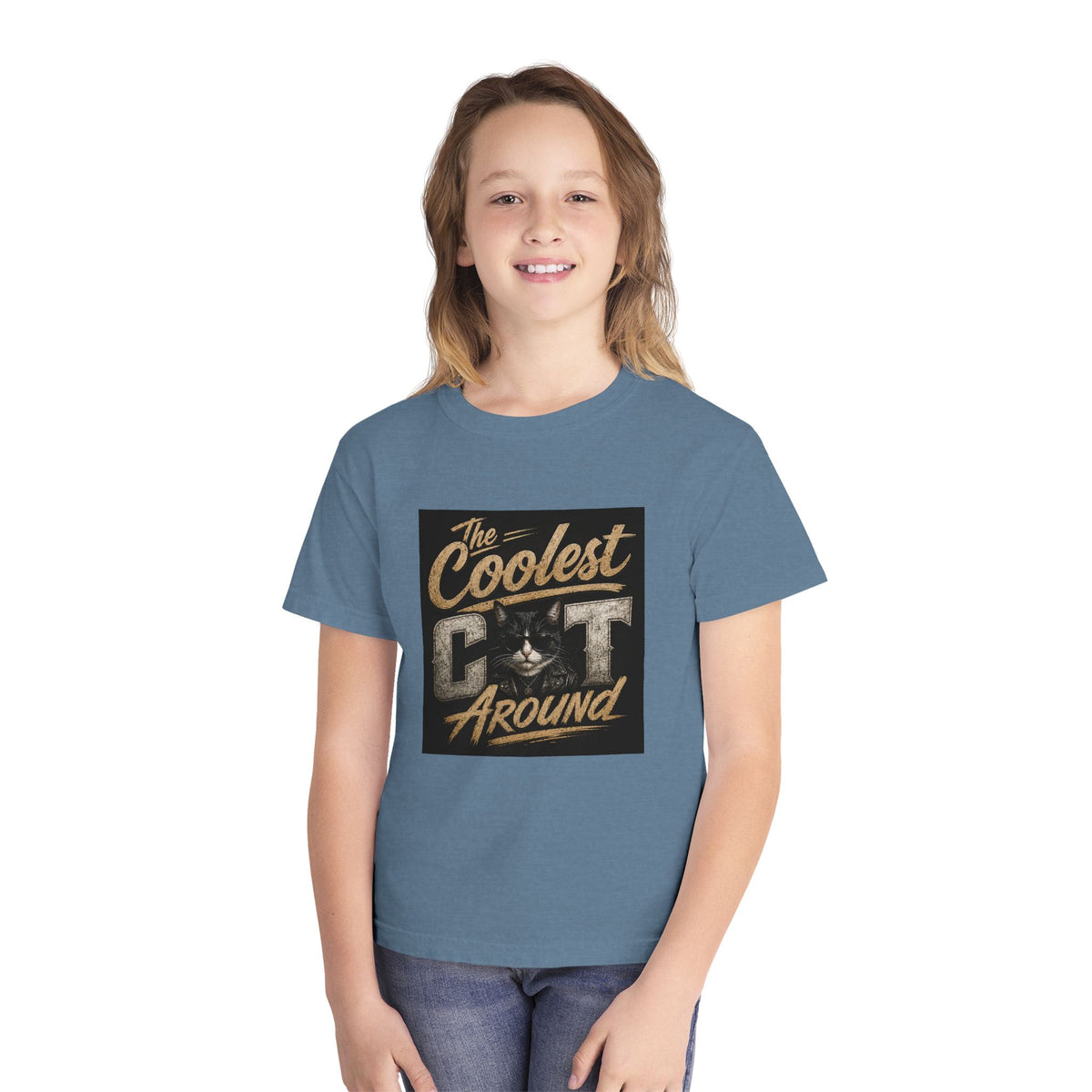 Youth Tee - "The Coolest Cat Around" Retro Graphic Cat Shirt