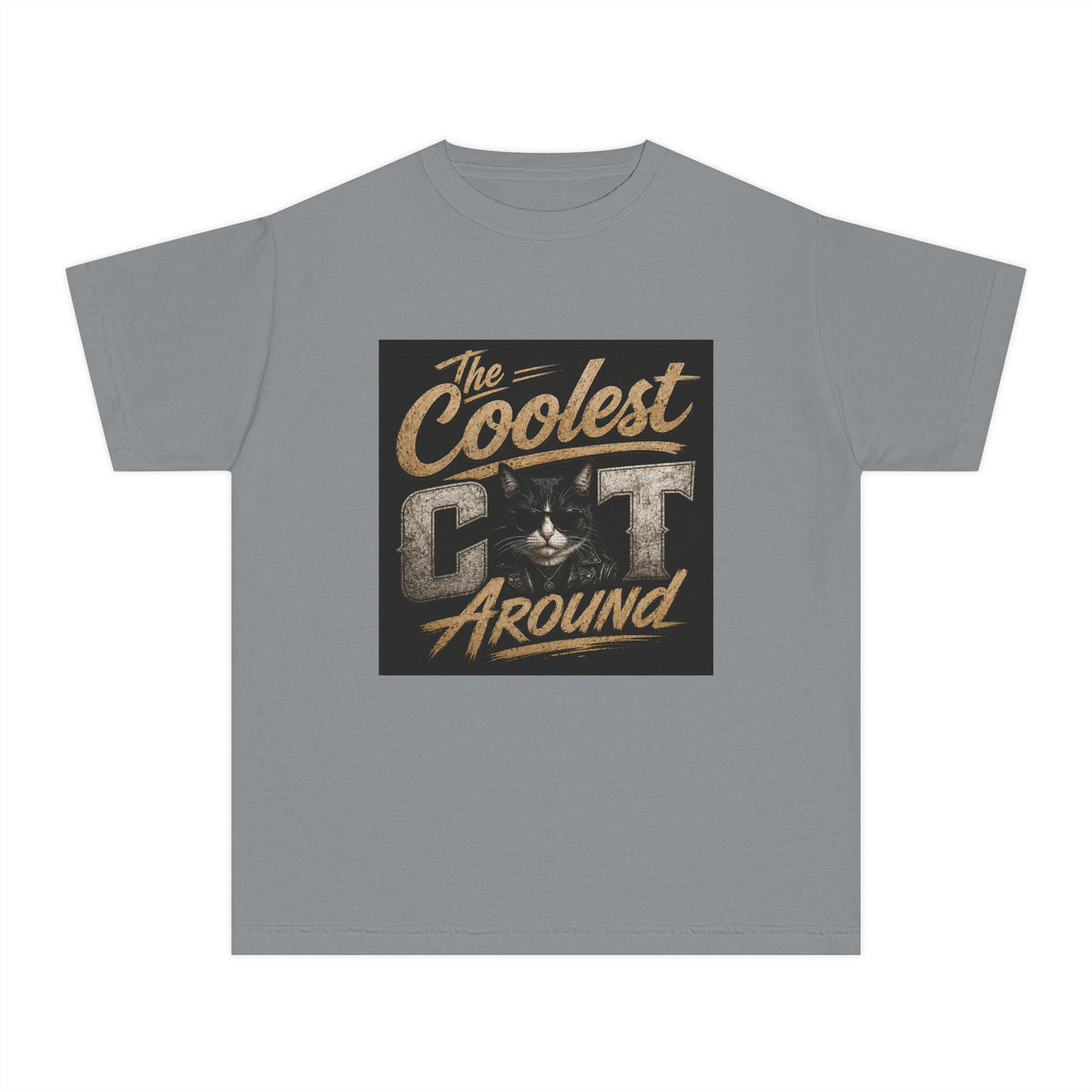 Youth Tee - "The Coolest Cat Around" Retro Graphic Cat Shirt