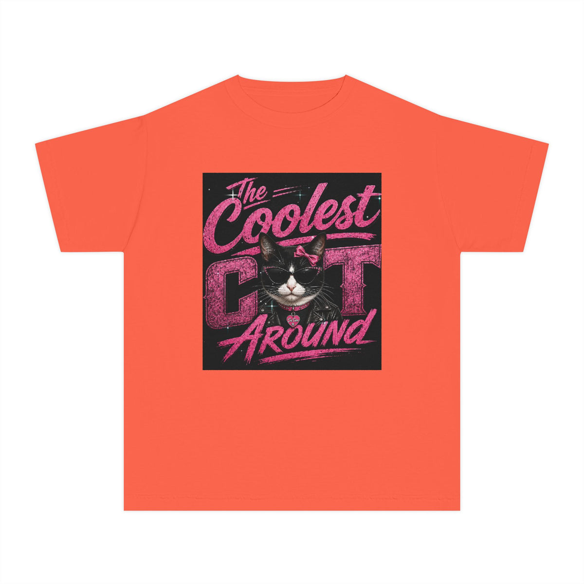 Youth Tee — "The Coolest Cat Around" Graphic Cat Shirt