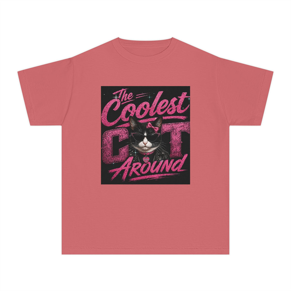 Youth Tee — "The Coolest Cat Around" Graphic Cat Shirt