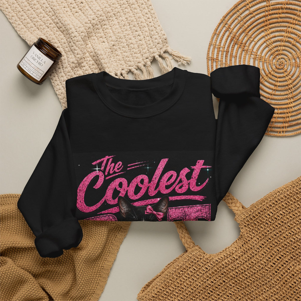 Coolest Cat Around Sweatshirt — Retro Cat Graphic Crewneck