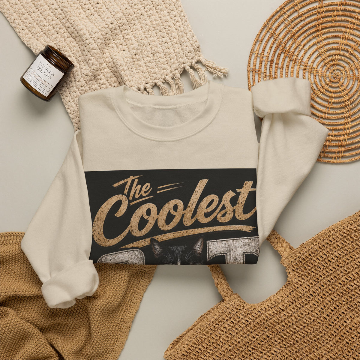 Coolest Cat Around Sweatshirt – Vintage Cat Graphic Crewneck