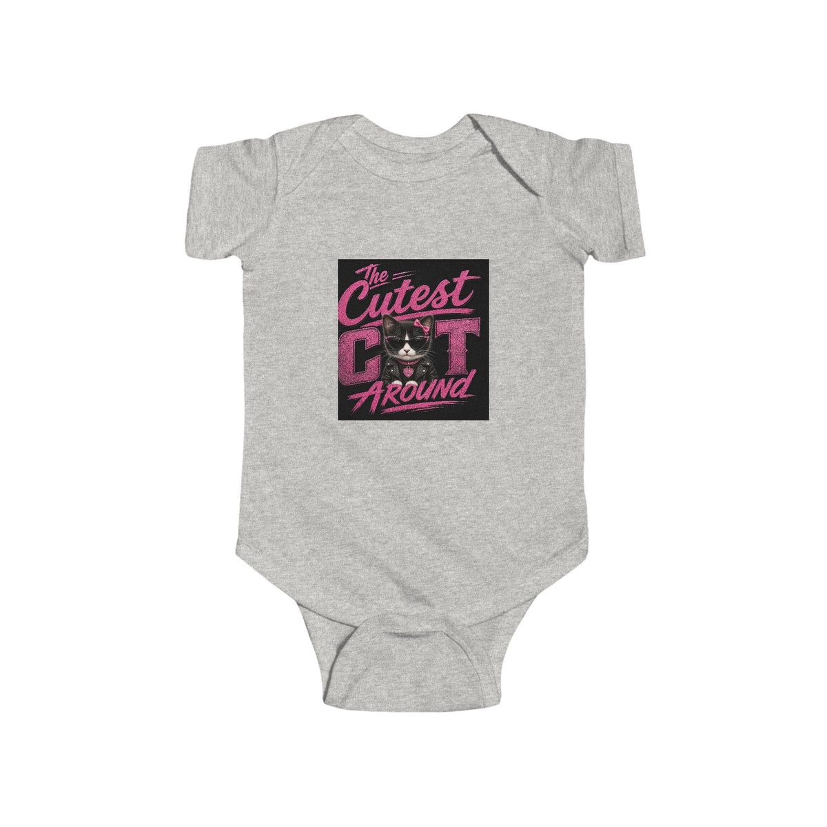 Infant Bodysuit - "The Cutest Cat Around" Baby Onesie, Retro Pink Cat Graphic