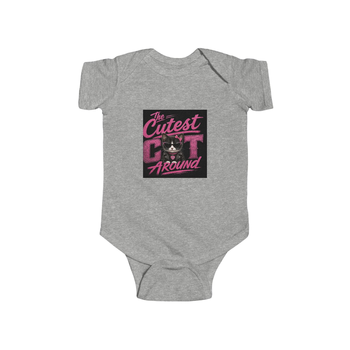 Infant Bodysuit - "The Cutest Cat Around" Baby Onesie, Retro Pink Cat Graphic