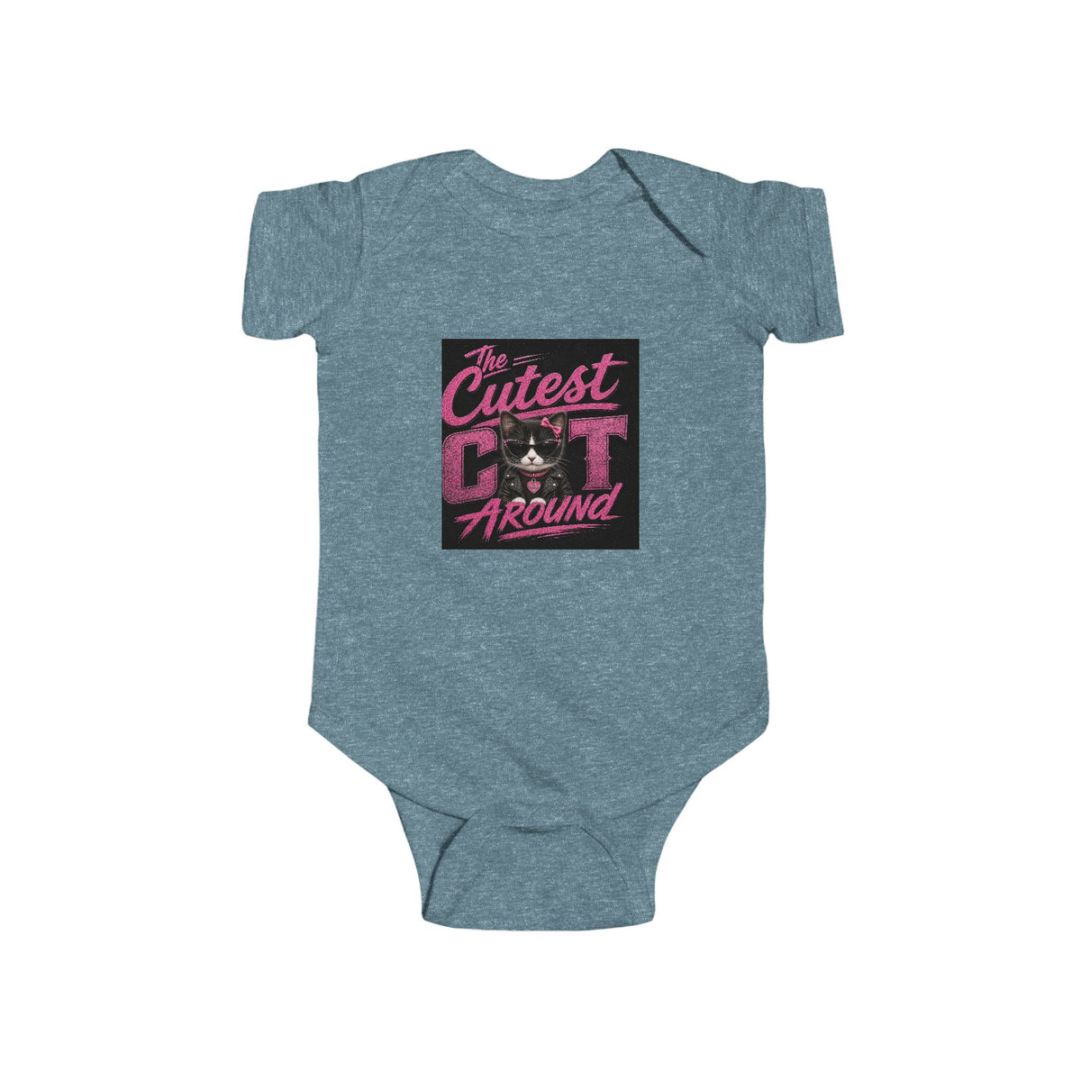 Infant Bodysuit - "The Cutest Cat Around" Baby Onesie, Retro Pink Cat Graphic