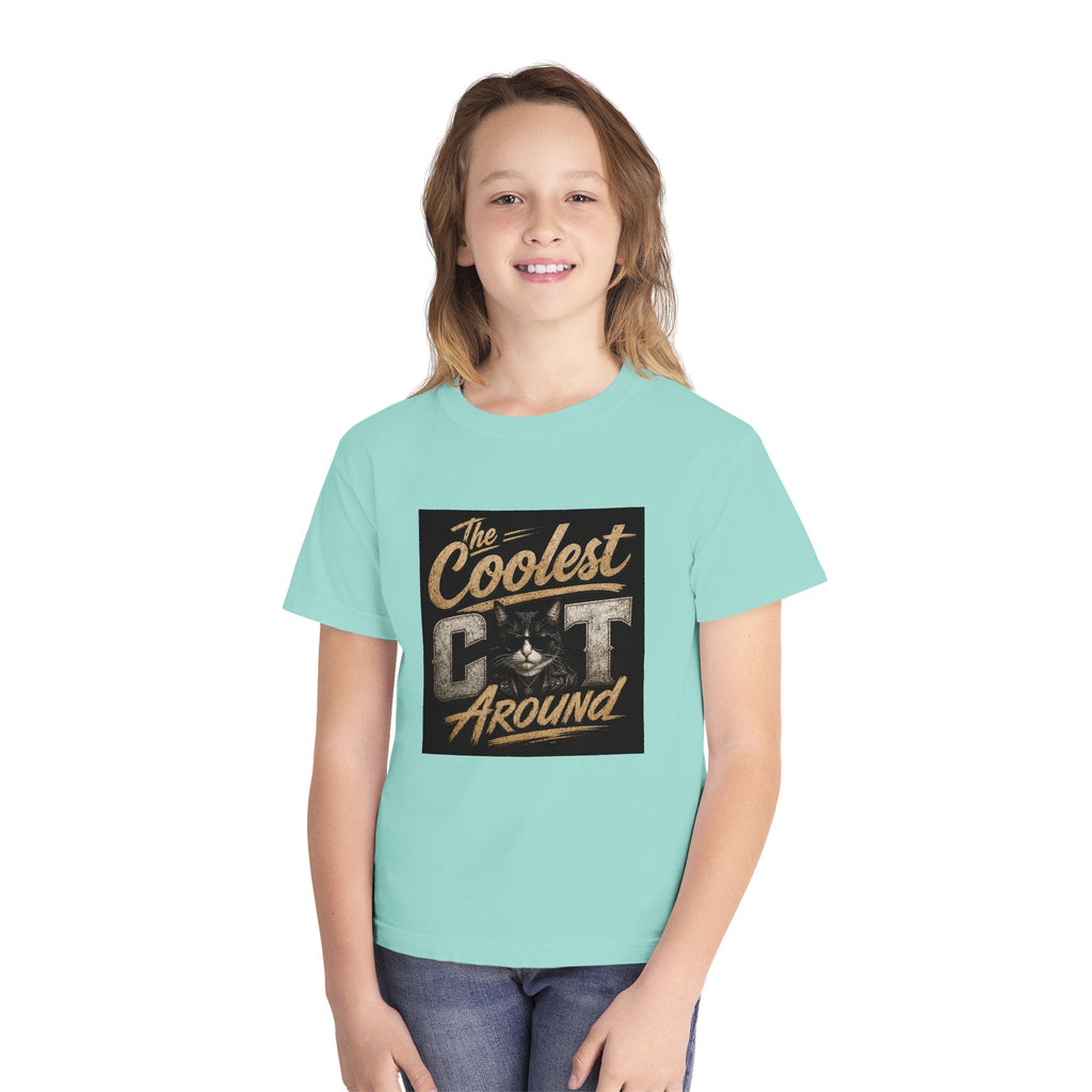 Youth Tee - "The Coolest Cat Around" Retro Graphic Cat Shirt