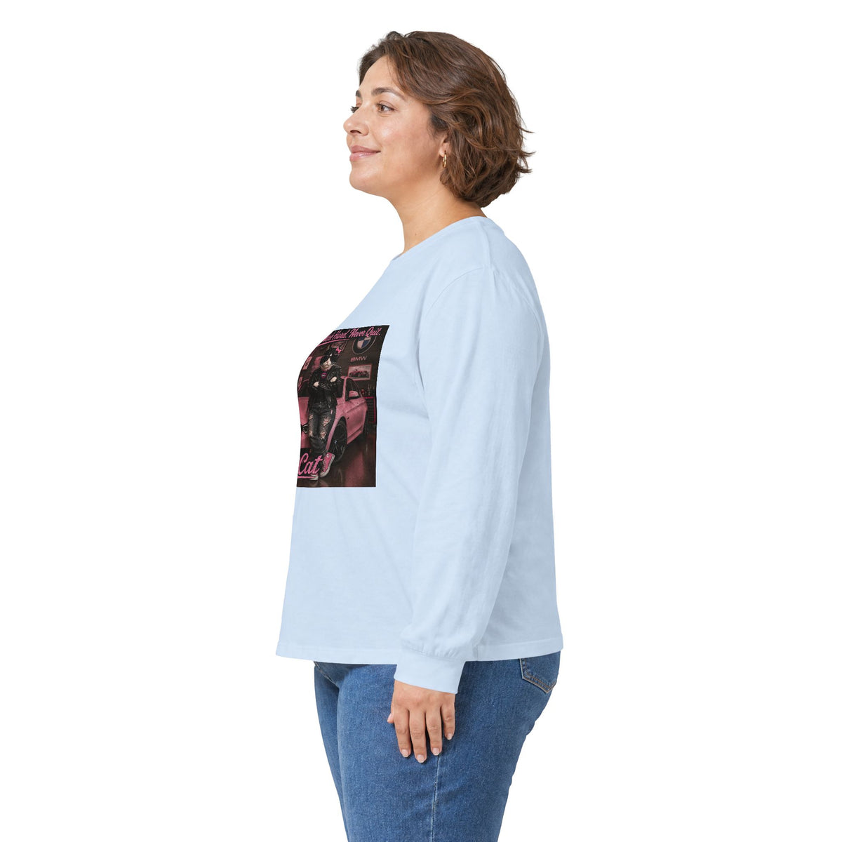 Cool Cat Long Sleeve Tee – "Stay Cool. Work Hard. Never Quit." Graphic Shirt