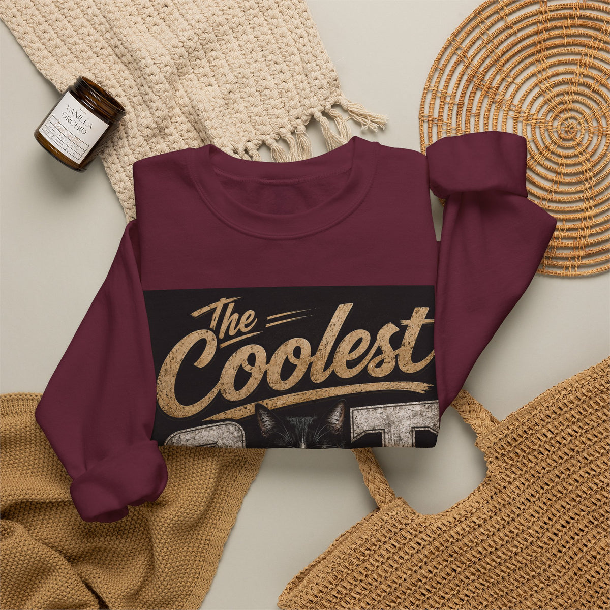 Coolest Cat Around Sweatshirt – Vintage Cat Graphic Crewneck