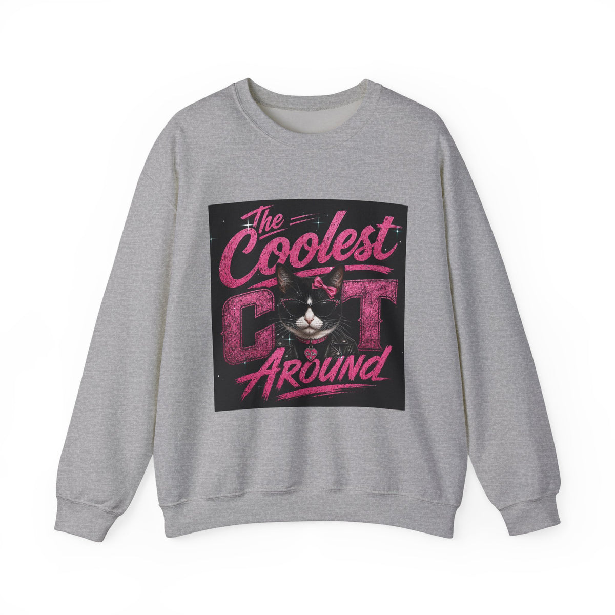 Coolest Cat Around Sweatshirt — Retro Cat Graphic Crewneck