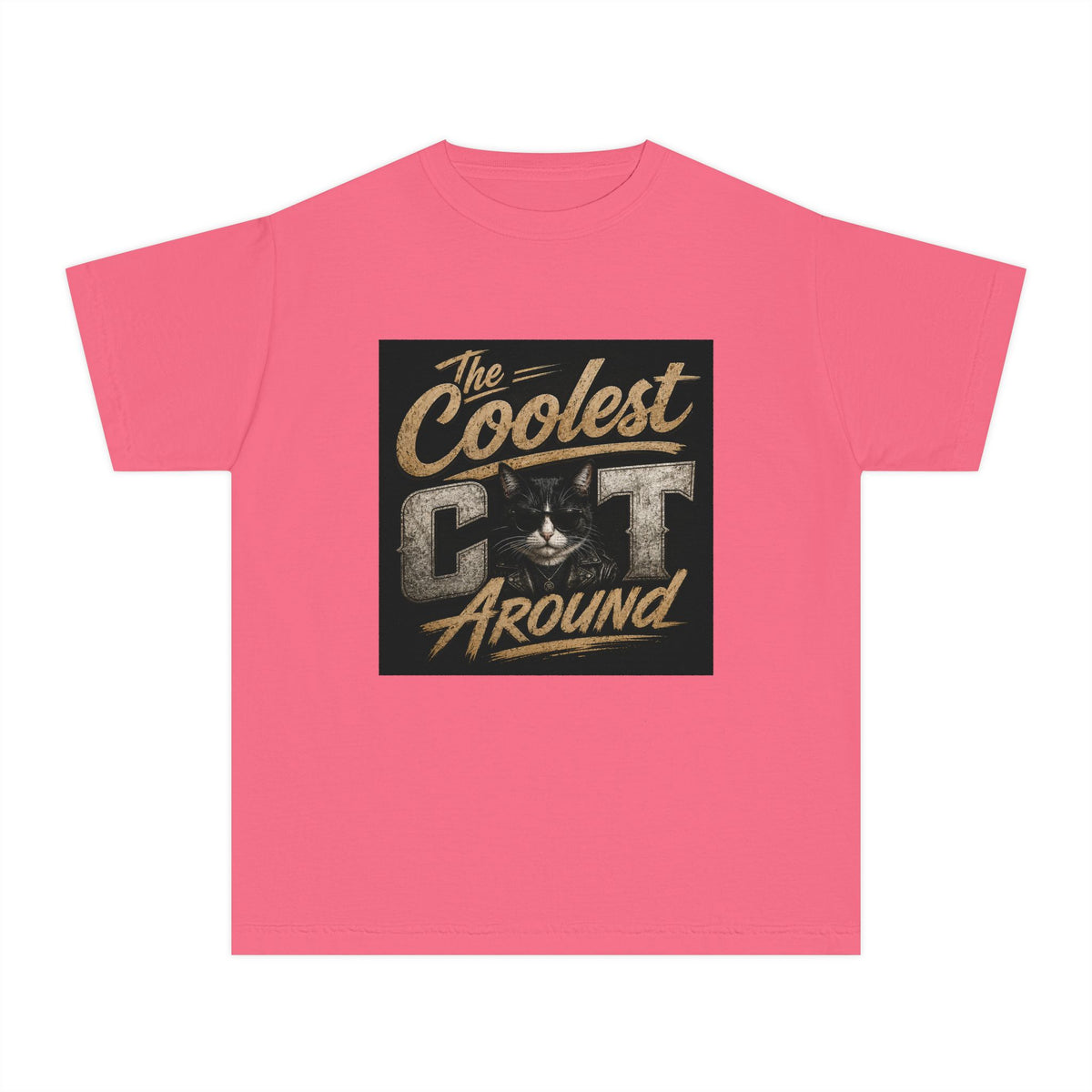 Youth Tee - "The Coolest Cat Around" Retro Graphic Cat Shirt
