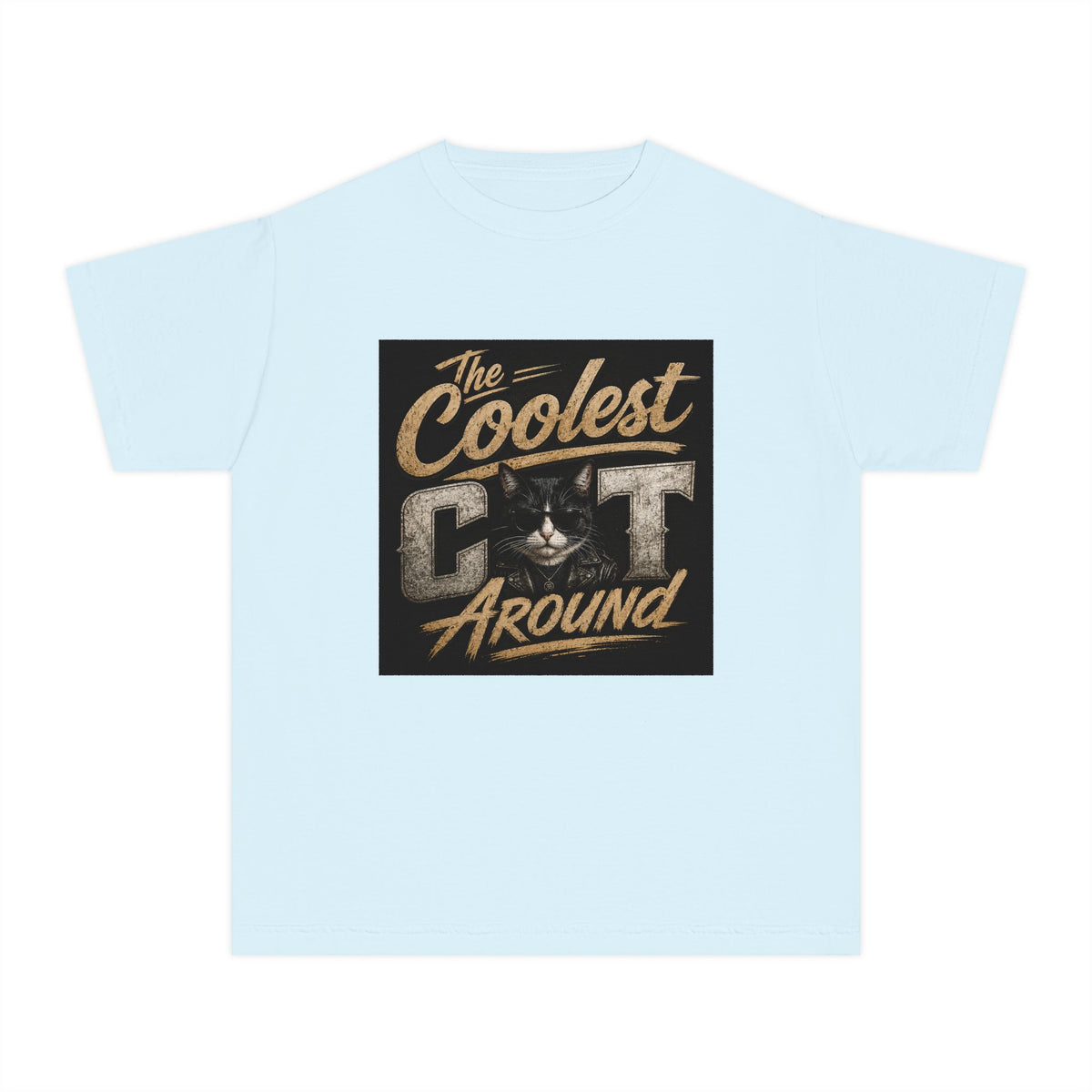 Youth Tee - "The Coolest Cat Around" Retro Graphic Cat Shirt