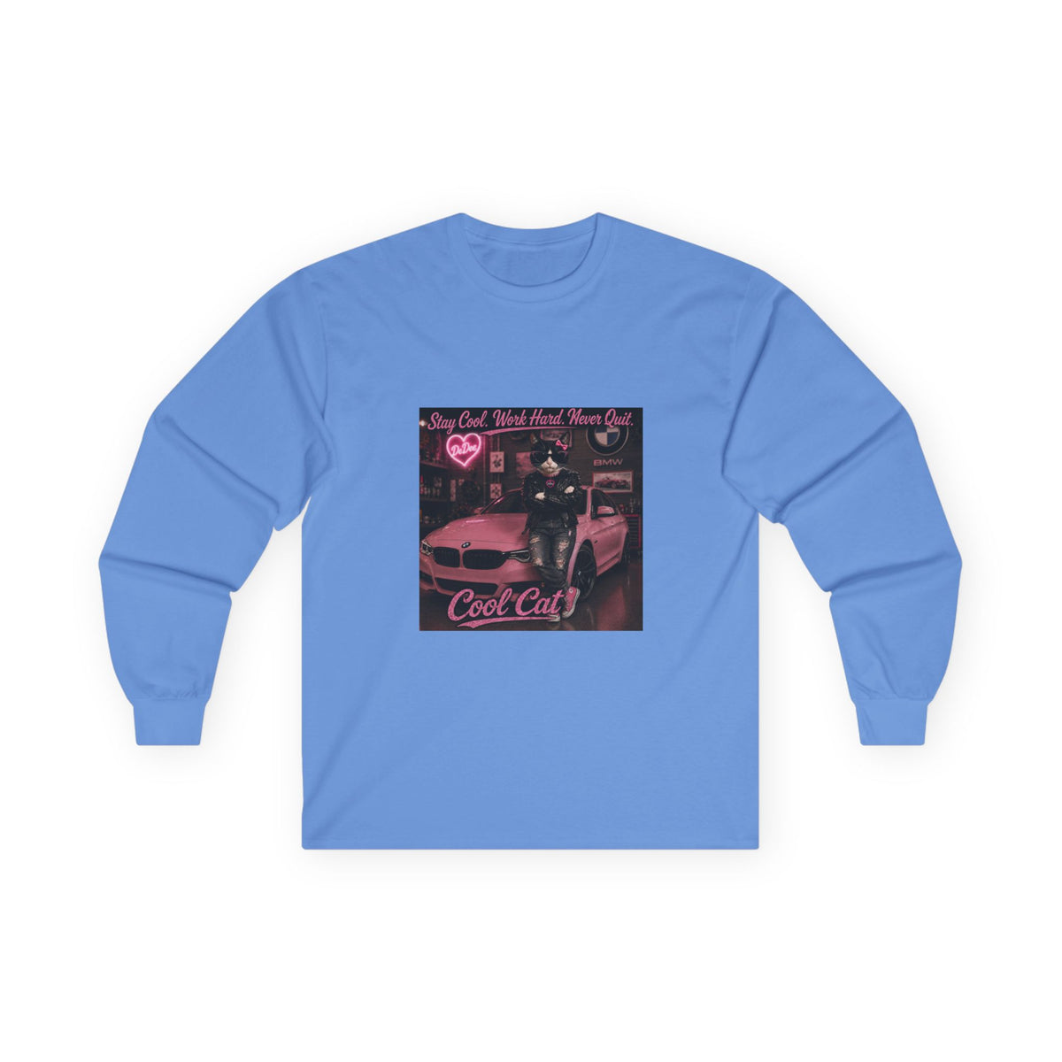 Cool Cat Long Sleeve Tee – "Stay Cool. Work Hard. Never Quit." Graphic Shirt