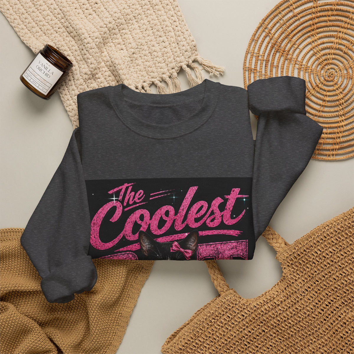 Coolest Cat Around Sweatshirt — Retro Cat Graphic Crewneck