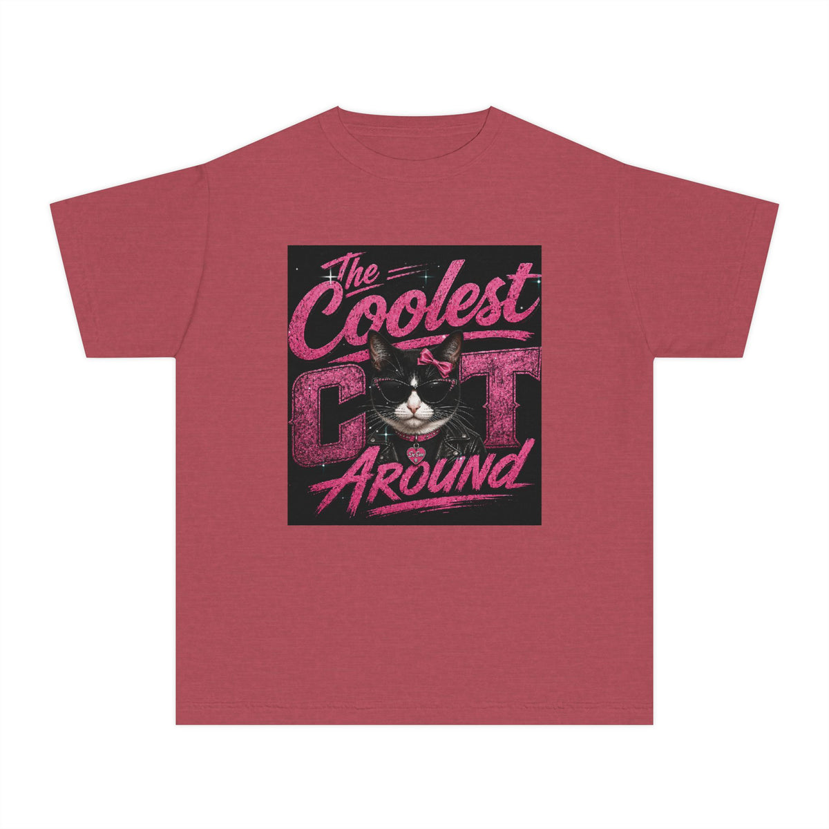 Youth Tee — "The Coolest Cat Around" Graphic Cat Shirt