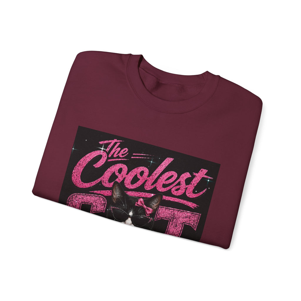 Coolest Cat Around Sweatshirt — Retro Cat Graphic Crewneck