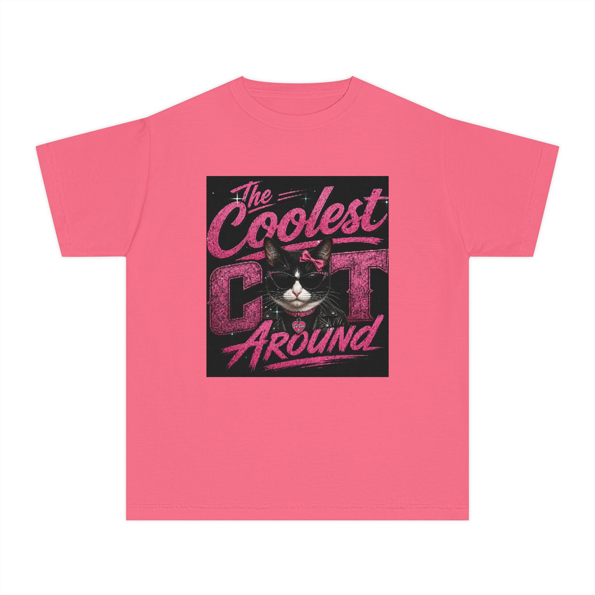 Youth Tee — "The Coolest Cat Around" Graphic Cat Shirt