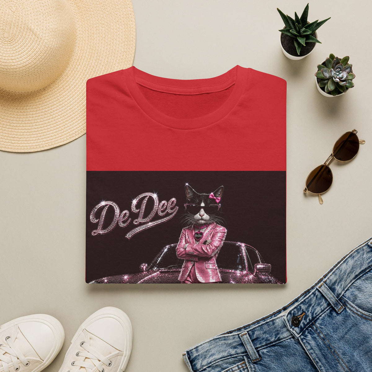 Cool Cat sparkles pink car Motivational T-Shirt — "Stay Cool. Work Hard. Never Quit."