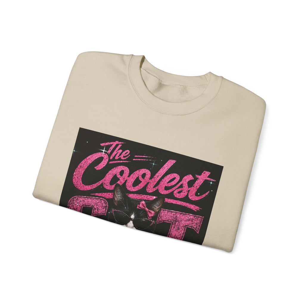 Coolest Cat Around Sweatshirt — Retro Cat Graphic Crewneck