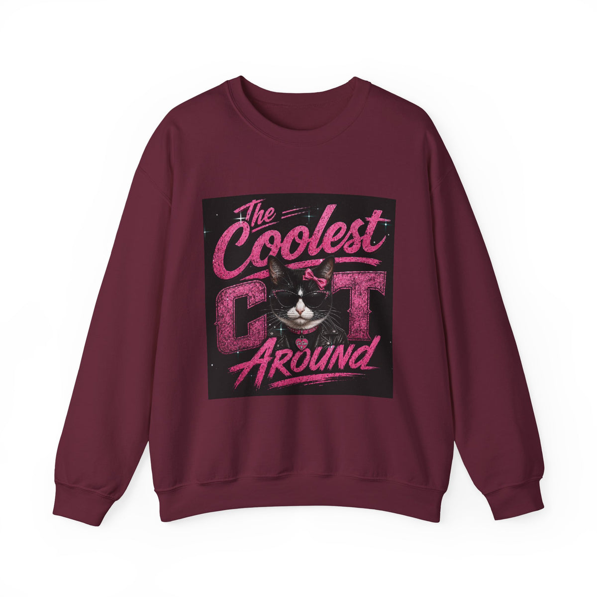 Coolest Cat Around Sweatshirt — Retro Cat Graphic Crewneck
