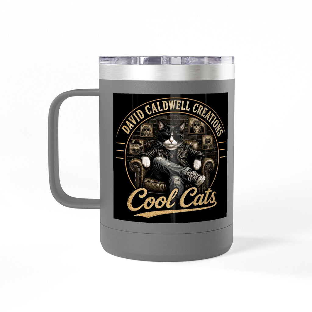 15oz Insulated Travel Mug — "Rescue Meow" Vintage Rescue Cats Design