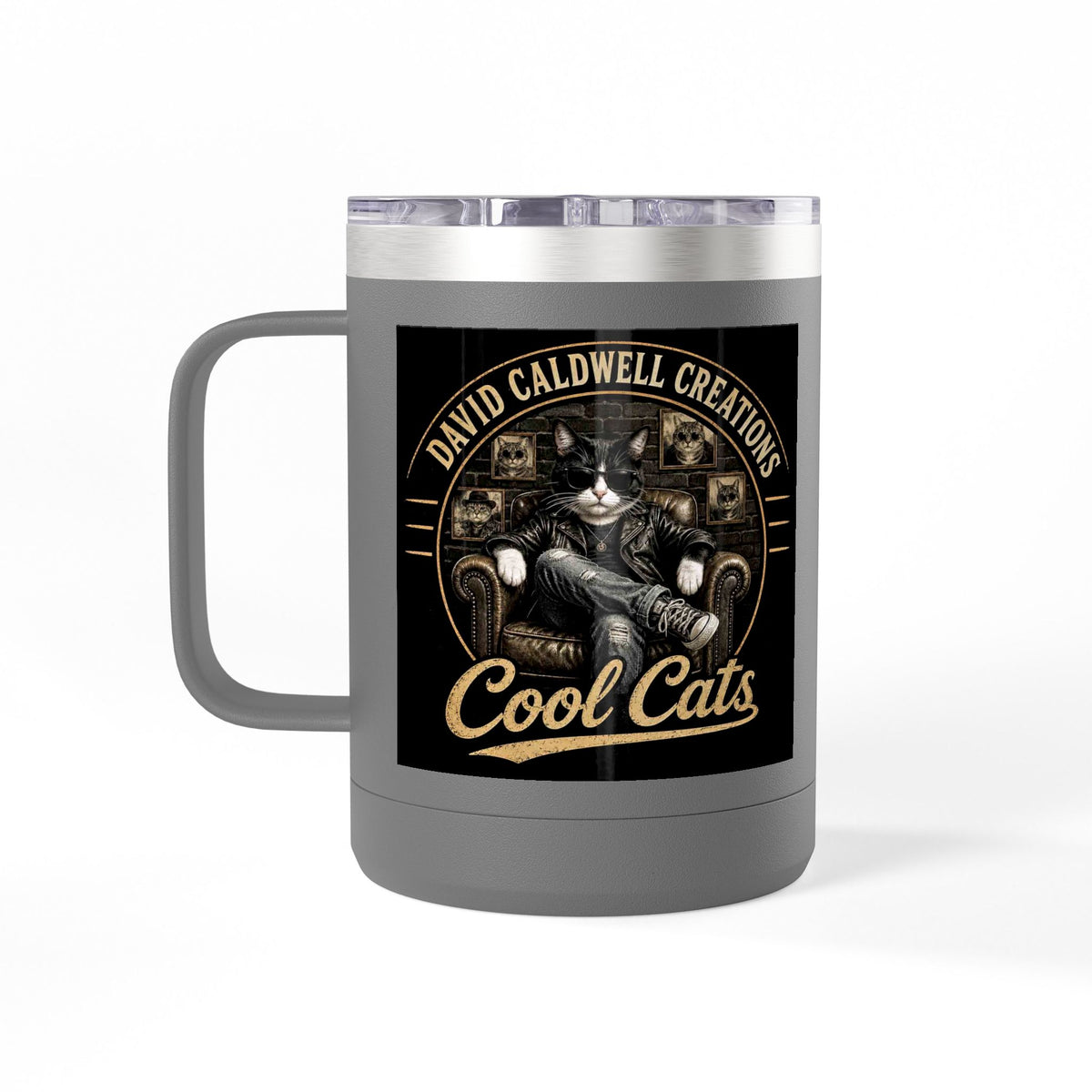 15oz Insulated Travel Mug — "Rescue Meow" Vintage Rescue Cats Design